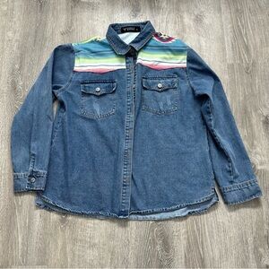 Lucky & Blessed Blue and Red Button Down Shirt